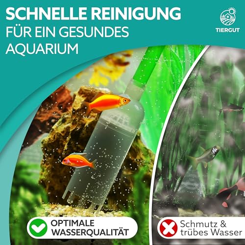 TIERGUT® Mulmsauger Aquarium [9-teilig] - 3-in-1 Sauger für Boden-Reinigung, Wasserwechsel & Scheiben-Pflege - Komplett-Set inkl. XXL-Schlauch & Zubehör