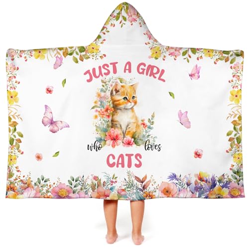 Image of Cat Hooded Bath Towels for Girls,Soft Cotton Swimming Shower Beach Blanket (Cat)