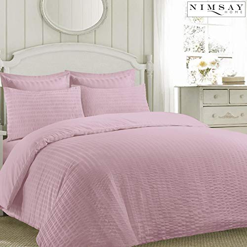 Nimsay Home Jasmine Seersucker Duvet Cover with Pillow Cases Bedding Set (Rose, King)