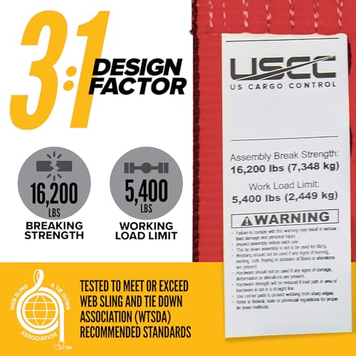 US Cargo Control Winch Straps 4" x 30' (10-Pack), 5,400 LBS Working Load Limit, Heavy Duty Flatbed Tie Downs with Flat Hooks, Red 4 Inch Straps for Flatbed Trailer, Truck, and Cargo Securement