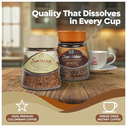 Juan Valdez Freeze-Dried Instant Coffee Bundle - Dulce de leche (3.5 oz) & Vanilla Cinnamon (3.35 oz) Flavors | 100% Colombian Arabica Beans | Smooth & Aromatic - Premium Colombian Coffee | 2 Jars image 5