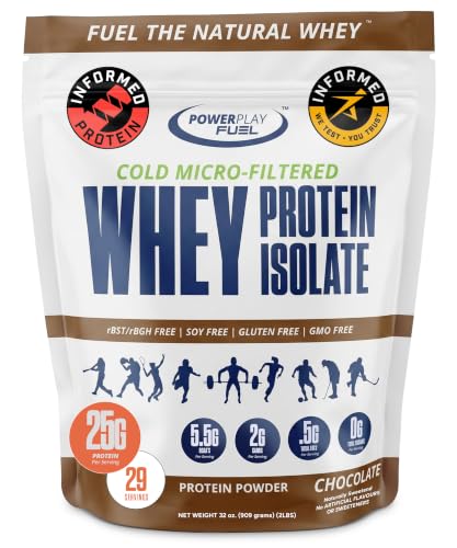 POWER PLAY FUEL Chocolate Protein Powder, 2lbs – Sugar Free & Gluten Free Whey Protein Isolate Powder, 25g Per Serving, Grass-Fed & Cold Micro-Filtered, Sport Certified, Ideal for Athletes