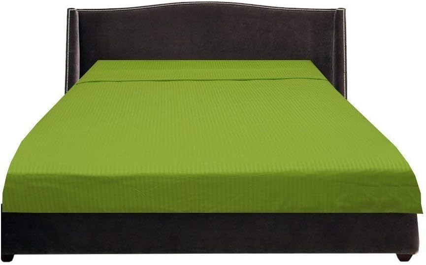 LaxLinen 500-Thread Count Super Quality 100% Egyptian Cotton 1PC Flat Sheet (Top Sheet), Full Sofa/Full Size/Double Bed Size, Parrot Green Stripe 500TC