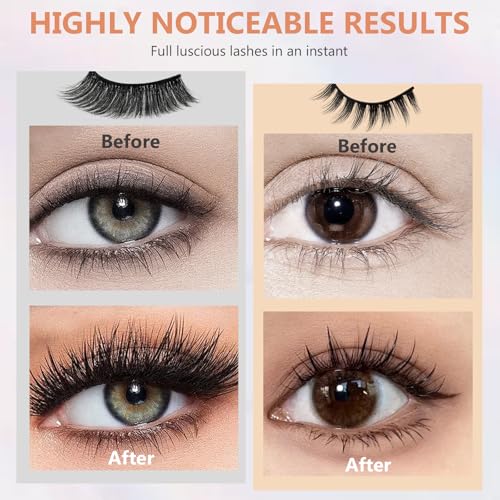Magnetic Eyelashes, Reusable 3D Magnetic Eyelashes with Applicator, No Glue No Eyeliner Needed, Lightweight & Waterproof Eyelash Kit for Natural Look