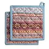 Maison d' Hermine Pot Holders Set 100% Cotton Heat Resistant Potholders 8' x 8' Hot Pads with Loop for Thanksgiving Christmas Decorations BBQ Cooking Baking Handling Hot Pans (Pack of 2, Fair Isle)