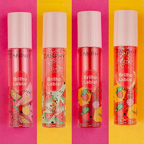 Brilho Labial Morango com Glitter Zanphy, Zanphy