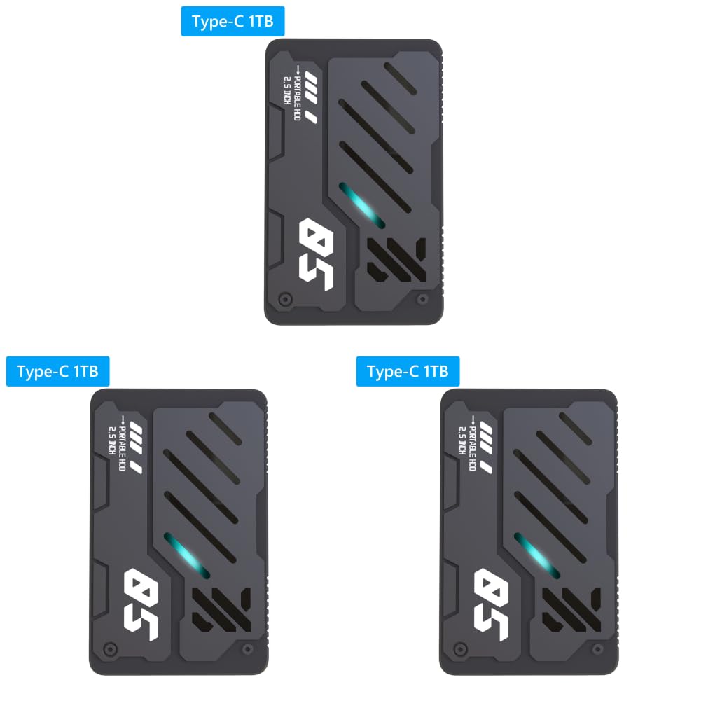 Przenośny zewnętrzny dysk twardy 1TB USB 3.0 Type-C Mobilny dysk twardy do gier PC biurowy efekt świetlny RGB