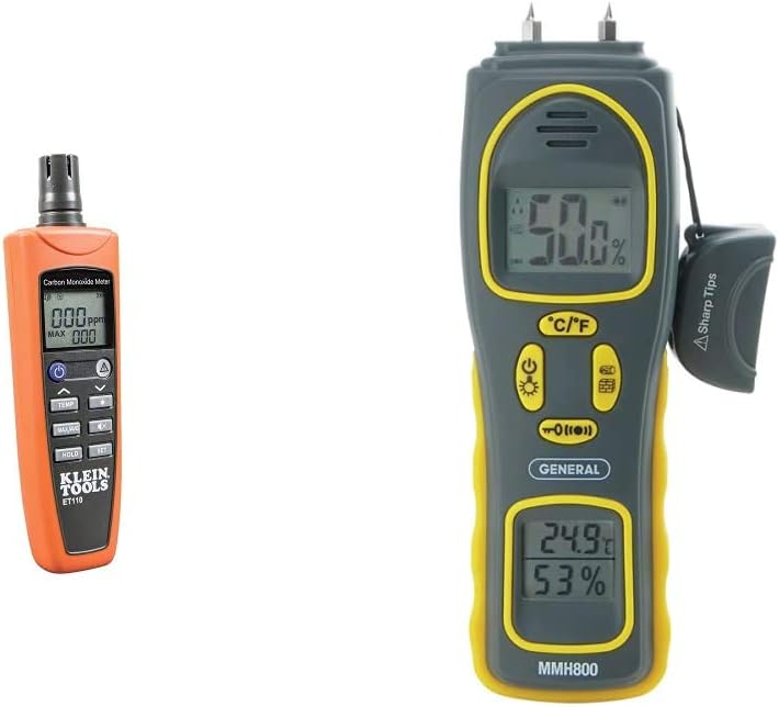 Klein Tools ET110 CO Meter + General Tools 4-in-1 Pin/Pinless Combo Moisture Meter