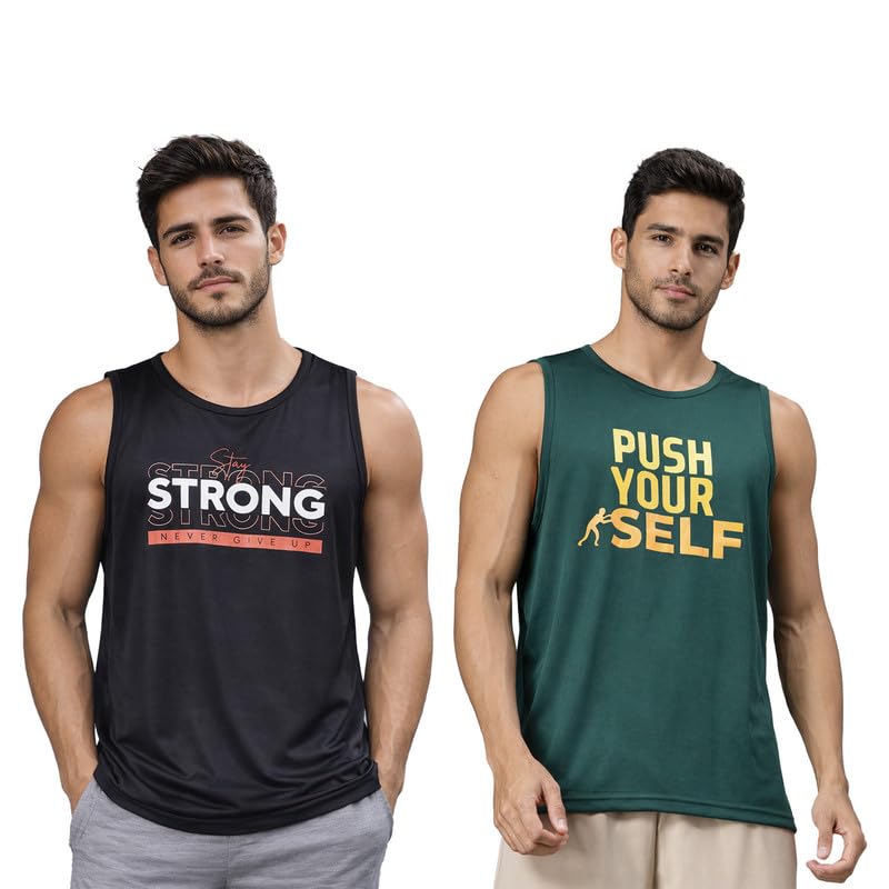 Tank Tops Sleeveless T-Shirt for Men Dry Fit Vest Gym Wear Graphic Printed Stylish Round Neck Running Sando for Sports Workout Fitness & Casual or Beach Wear