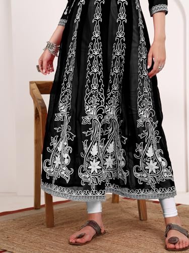 Image of EthnicJunction Women's Georgette Regular Fit Anarkali Embroidered Chikankari Work Angrakha Kurta