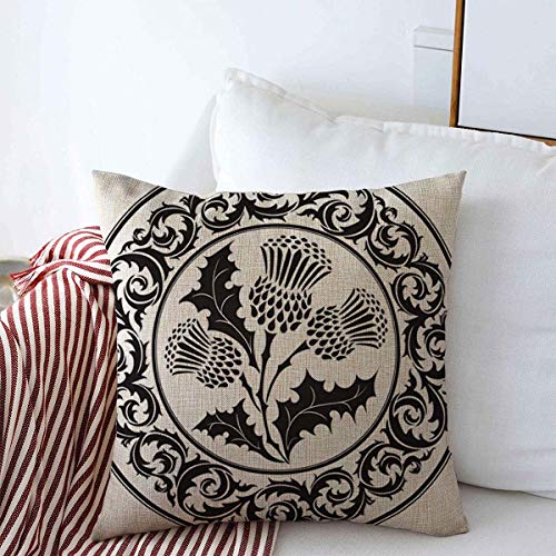 Pillow Case Graphic Scottish Thistle Flower Round Leaf Style Abstract Botanical British Celtic Circular Decorative Farmhouse Throw Pillowcase Covers 18"x18" Cover