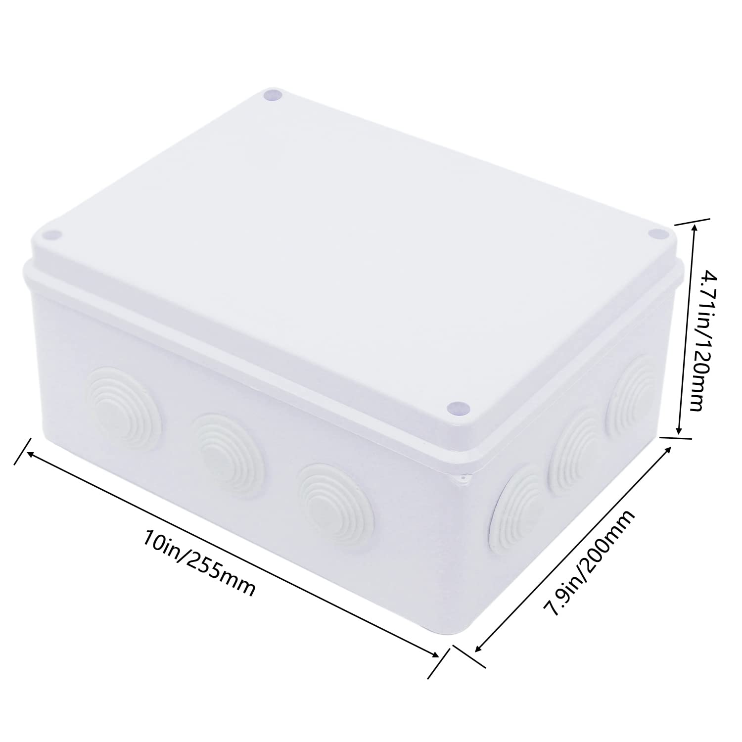 Zulkit Junction Box ABS Plastic Dustproof Waterproof IP65 Universal Electrical Boxes Project Enclosure White 10 x 7.9 x 4.7 inch (255 x 200 x 120mm)