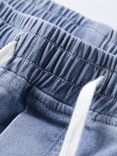 Image of JMIERR Men's Elastic Waist Cargo Jeans Stretch Denim Pants with Drawstring Straight Leg for Casual Daily Wear