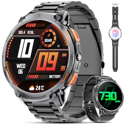Haulvean Militärische Smartwatch für Männer mit Bluetooth Anrufen, 1,85' HD Display, 730 mAh Akku, IP68. Fitness Tracker mit LED Taschenlampe,24/7 Herzfrequenz, Schlafmonitoring,Mit Android und iOS