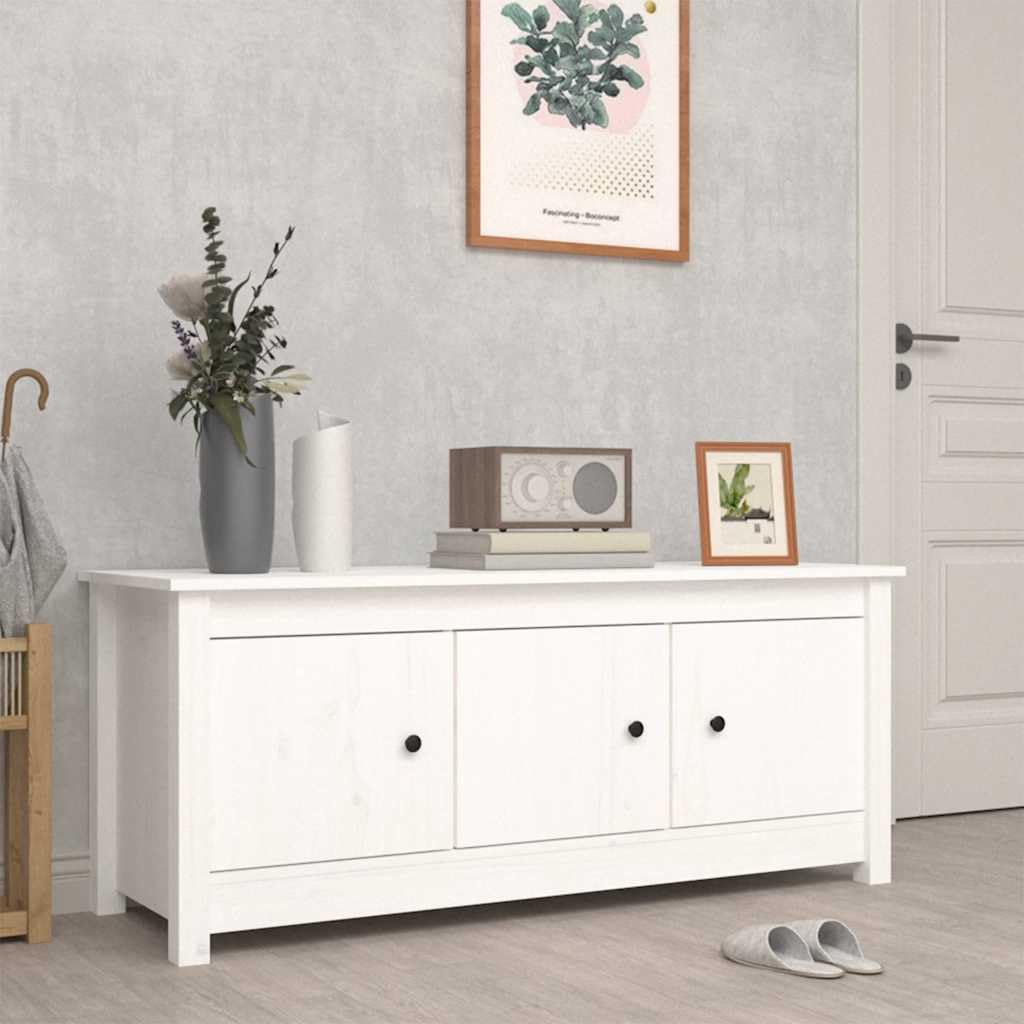 Rangement chaussures entrée blanc 110 cm en bois compartimenté pour vestibule