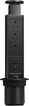 Pop Up Electrical Outlet for Countertop, Recessed Power Strip with 3 AC Outlet & 2 USB Ports,2.5" Hole Pull Pop Up Socket Hidden Outlets, Pop Out Power Outlet for Kitchen Counter Conference Desk