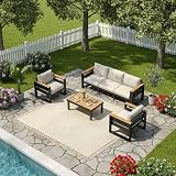 Relax Tree 5 Piece Aluminum Outdoor Patio Furniture Set, 2 Patio Chairs, Loveseat, 3 Seat Sofa and Coffee Table, Outdoor Sectional Deep Seating Conversation Set for Porch, Backyard, Poolside, Gray
