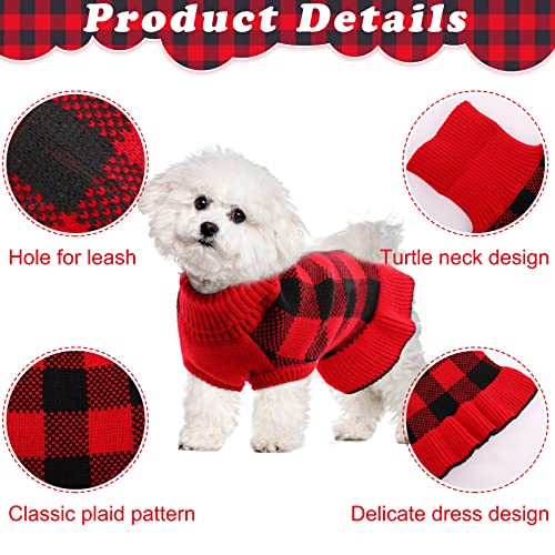 Lelepet Dog Sweater Dress Turtleneck Pullover Knitwear Warm Girl Dogs Dress Small Dog Sweaters For Girls Fall Winter Classic Plaid Dog Christmas Sweater For Small Medium Female Dogs Puppy, Red, Xs #TOP2
