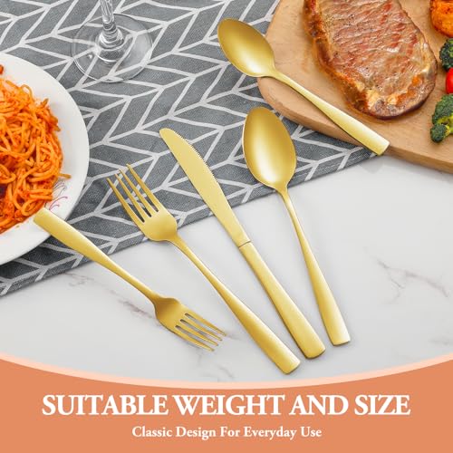 20 Pcs Gold Silverware Set, Stainless Steel Flatware Set for 4, Food-Grade Cutlery Set, Mirror Polished Tableware Eating Utensils Set for Home Kitchen, Include Knife Fork Spoon Set, Dishwasher Safe by WISKEMA - Used condition - Image 7
