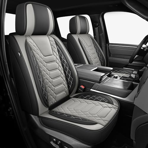 FREESOO Tundra 2022-2025 Full Set Seat Covers, Fit for Toyota Tundra Crewmax Double Cab, Custom Truck Seat Covers with Waterproof Faux Leather BlackgGrey