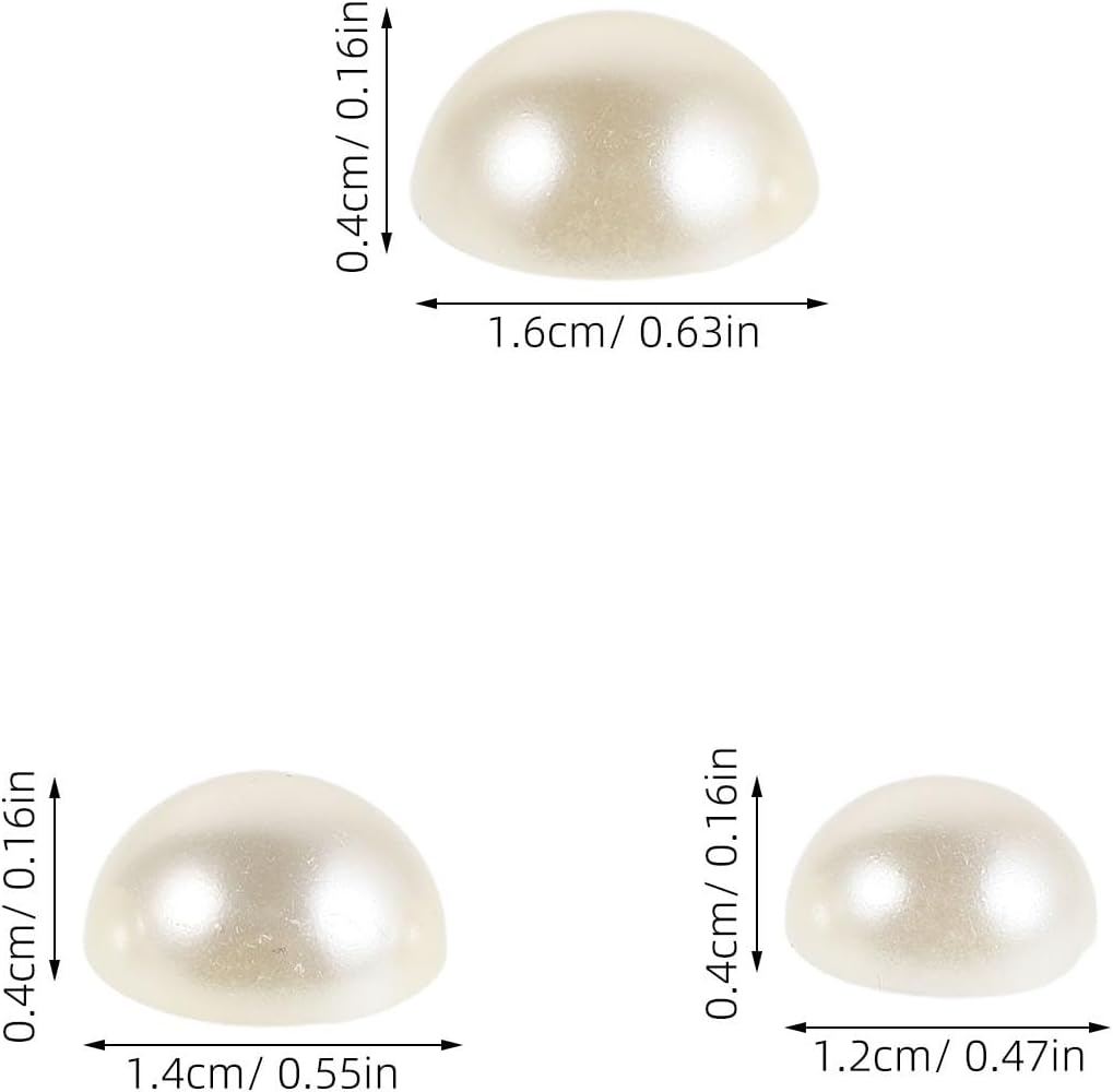 1 Set Flatback Pearls for Crafting, Assorted Size 12/14/16MM Half Pearl Bead for Crafts Shoes Graduation Cap Nail Art Decor Project