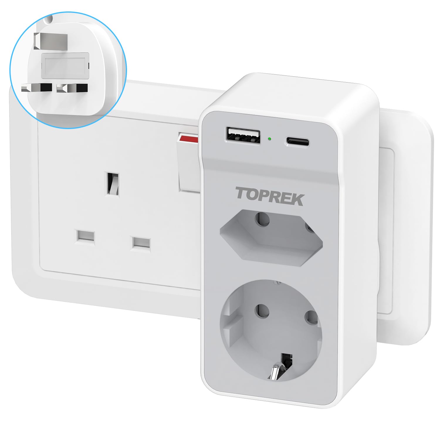 TOPREK Adattatore Presa Inglese a Spina Italiana Con USB, 4 in 1 Adattatore