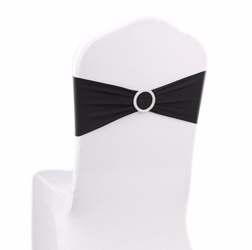 AKA 50PCS Elasticity Stretch Chair cover Band with Buckle Slider Sashes Bow Decor Wedding (Black)
