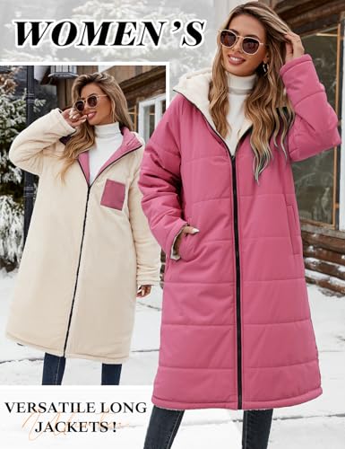 Yusongirl Womens Winter Long Coats Trendy Puffer Jacket Sherpa Fleece Lined Down Coat Long Sleeve Parka Oversized with Hood4