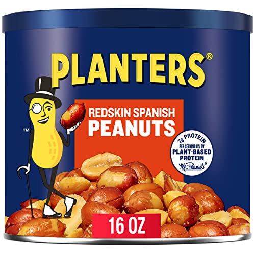 Image of PLANTERS Redskin Spanish Peanuts, Roasted Salted Peanuts, Plant Based Protein 12.5oz (1 Canister) (Pack of 2)