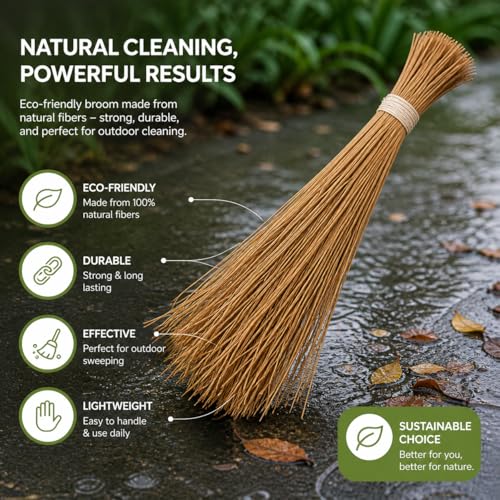 Image of Natural Coconut Broom, Traditional Indian Broom with Strong Bristles for Home Floor Cleaning, Sweeping and Dusting, Indoor and Outdoor Use