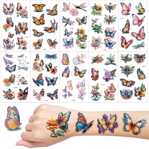 Papillon Tatouage Ephemere, 10 Feuilles Aquarelle 3D Papillon Tatouages Temporaires Enfant, Anniversaire Cadeaux pour Enfants, Fournitures de Fête D'enfants,...