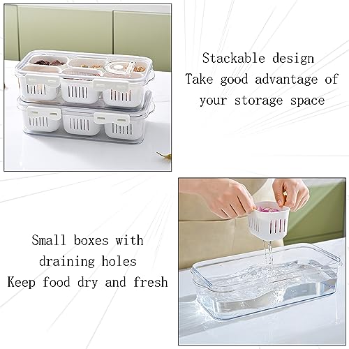 MineSign Divided Food Serving Tray with Lids Stackable Snackle Box for Candy Nuts Spice Fruit&Veggie Container with 6 Small Dividers Plastic Storage Bins for Fridge Pantry Freezer - Thumbnail 4