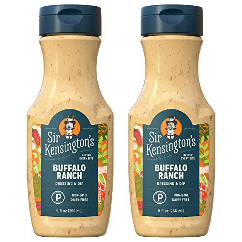 Sir Kensington's Ranch Dressing and Dip, Buffalo Ranch, Sugar Free, Dairy Free, Keto Diet & Paleo Diet Certified, Gluten Free, Non- GMO Project Verified, Shelf-Stable, 9 oz pack of 2