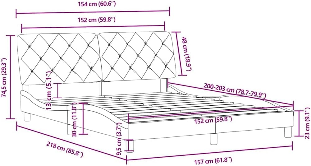 vidaXL Dark Gray Queen Velvet Bed Frame with Headboard - Soft Velvet Upholstery, PP Fiber Cushion, Modern Waved Side Design - 87""x61.8""x29.3"", 3207954