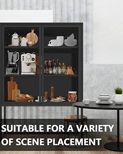 Fandon Metal Storage Cabinet With Mesh Doors,47.2" Multipurpose Storage Cabinet,Metal Cabinets With Doors And Shelves,3-Tier Office Cabinet,Load Capacity 55 Lb Per Tier(Black) #TOP6