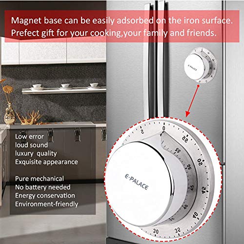 Kitchen Timer, Chef Cooking Timer Clock With Loud Alarm, No Batteries Required, 100% Mechanical - Magnetic Backing, Exquisite Stainless Steel Body #TOP3