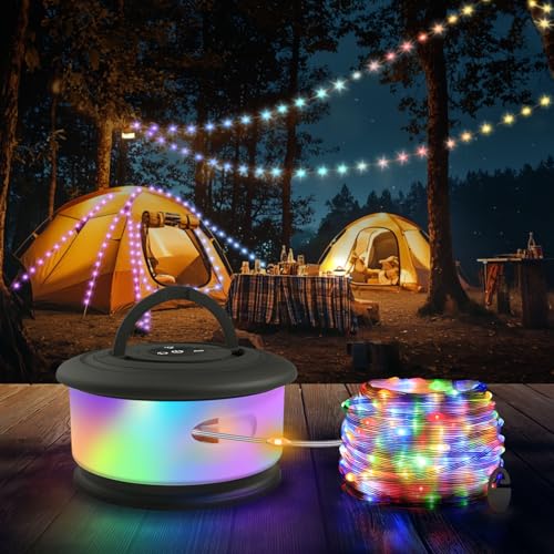 TOHETO Camping String Lights, 3 in 1 Upgraded Retractable RGB