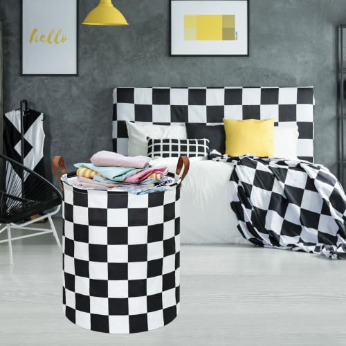 Image of MAIZMZ Checkered Flag Canvas Storage Basket 63L Waterproof Laundry Hamper with Handles, Collapsible Racing Themed Organizer Bin for Boys Bedroom, Toys, Clothes, Gift Giving