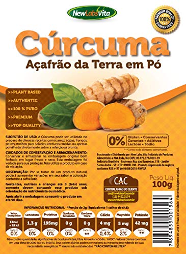 Cúrcuma, Açafrão da Terra em Pó, Pacote 100g, New Labs Vita