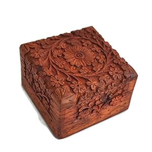 storeindya Sale Beautifully Hand Carved Wooden Keepsake Box Jewellery Chest Organiser Unique Gift Ideas for Men & Women (Design 9) ‘Due to nature of the material and dye used, item may come in different shades of brown’