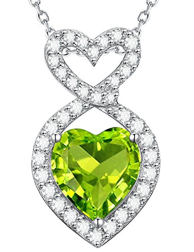 Valentines Day Peridot Necklace for Wife Birthday Gifts Mom Sterling Silver Double Hearts Forever Love Infinity Jewelry Women Teen Girls