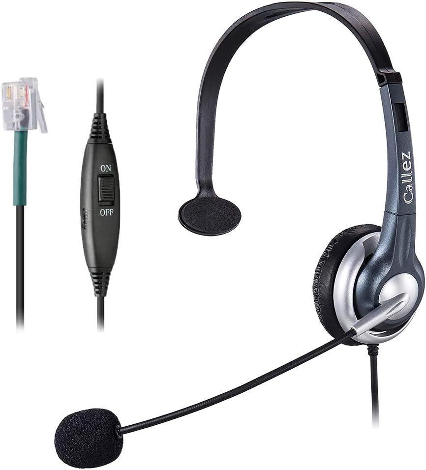Callez C300A2 corded IP Phone Headset with Noise Canceling Mic RJ for ShoreTel Plantronics Polycom Zultys Toshiba NEC Aspire Dterm Nortel Norstar Meridian Siemens ROLM Packet8 Landline Deskphones