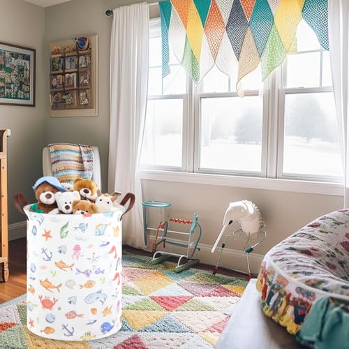 Image of Marine animal kids waterproof foldable laundry basket,Fish Hamper,Nursery Hamper,Baby Storage Baskets for boy Room,Gift Baskets,Home Organizer,Nursery Decor(Fishes)