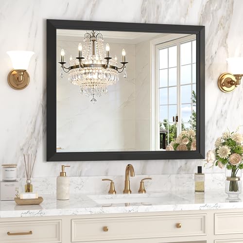 Image of 30x36 Inch Black Framed Bathroom Mirrors for Over Sink | Wall Mirrors for Bathroom Sink, Bathroom Vanity Mirror, Rectangle Farmhouse Mirror, Bedroom, Living Room, Entryway