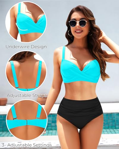 Image of Aqua Eve Women Underwire Bikini Top - Push Up Swimsuit Top Bra Padded Bathing Suit 2026 Twist Front Swimwear