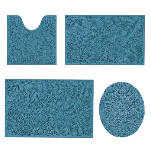 Bathroom Rugs Sets 2 Piece,Plush Bath Mat Set Quick-Dry Soft Chenille Bathroom Mat with PVC Non-Slip Backing,Absorbant Bathroom Rug Sets,Machine Washable Rugs for Shower Floor(Mustard Green)