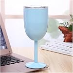 Verres à vin en acier inoxydable avec couvercle– 12 oz Thermo Goblet à double paroi isolée – Parfait pour les fêtes d'anniversaire, anniversaires et pique-nique extérieure (bleu clair)