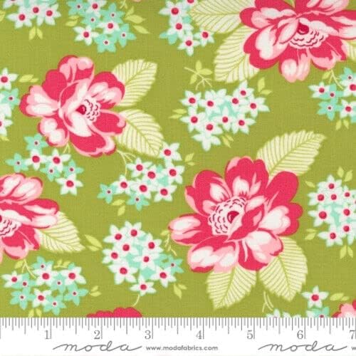 FlashPhoenix Quality Sewing Fabric  One Fine Day by Bonnie, Camille Green Large Flower Toss Cotton Size 36" x 44" by The Yard