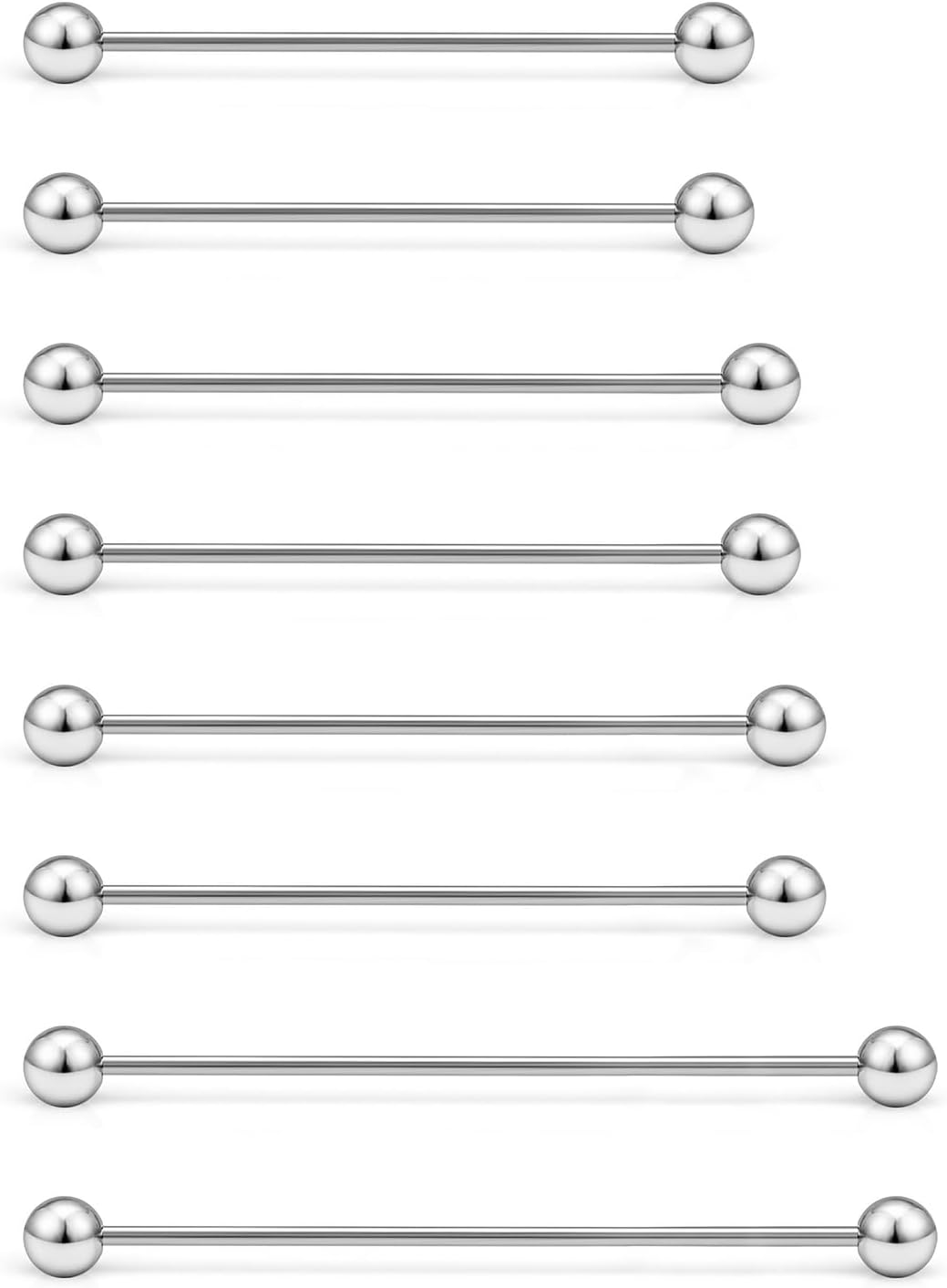 Industrial Piercing Jewelry Surgical Steel Industrial Bar Jewelry Extra Long Mix Sizes Straight Barbell for Women Men 16G 14G Bar Length 35mm/38mm/40mm/45mm