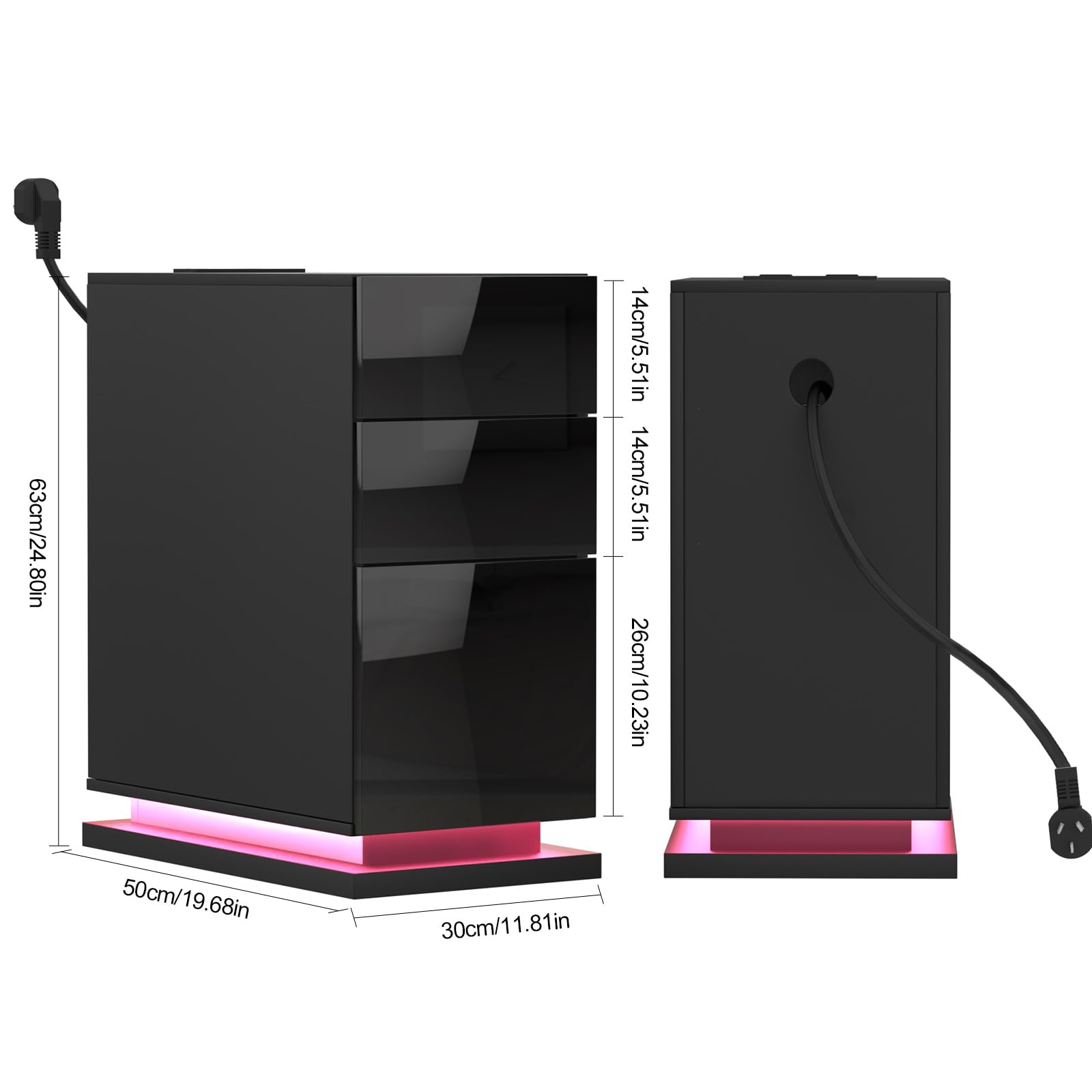 Comodino Con Porta Di Ricarica USB, Tavolo Elevabile, Design A Carrucola Mobile Due Cassetti Nero Bianco 93788250